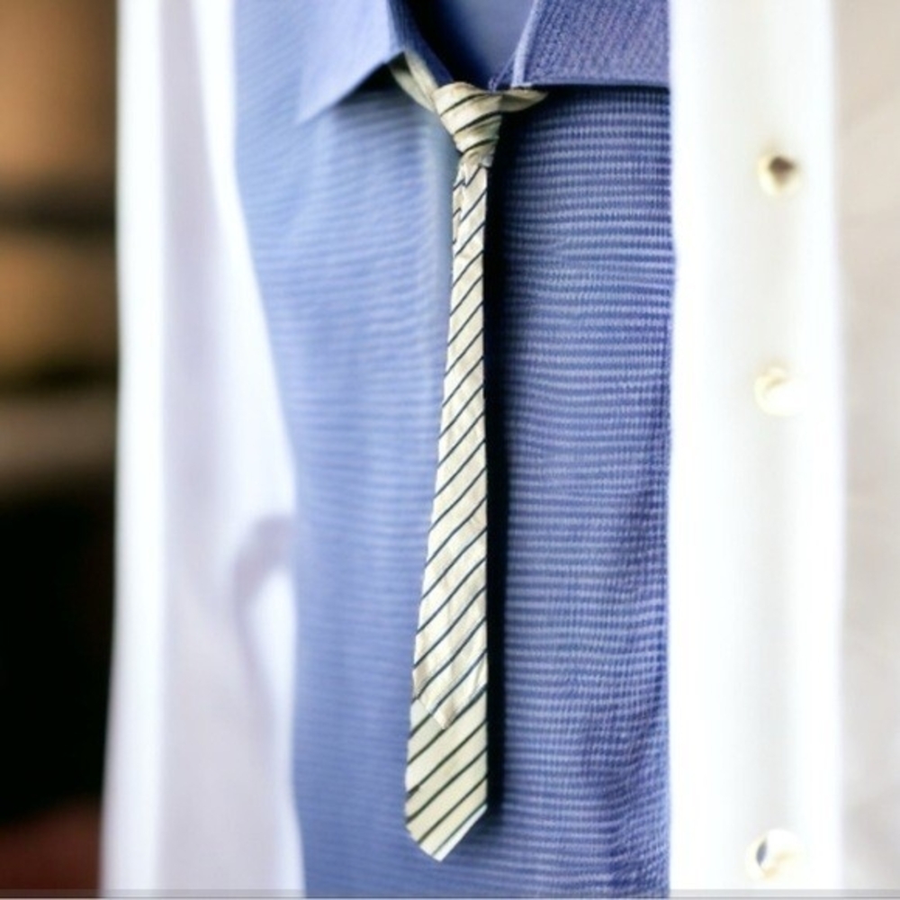 Donald J Trump Signature Collection Off White Blue Gold Stripe Silk Men Neck Tie